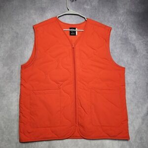 Original Use Mens Orange Quilted Puffer Vest Large Full Zip V-Neck Streetwear